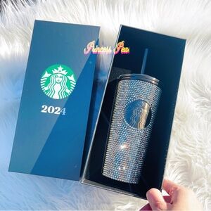 Starbucks Stainless Steel Silver Grey Rhinestone Cold Cup 16oz. Limited Thailand